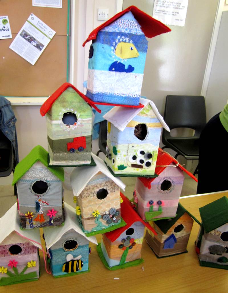 Young Embroiderers bird houses.